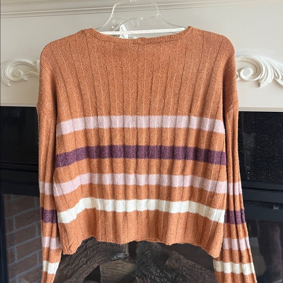 70s Vibe True Craft V-Neck Sweater - Brown and Cream Stripes Cropped New - Picture 11 of 16
